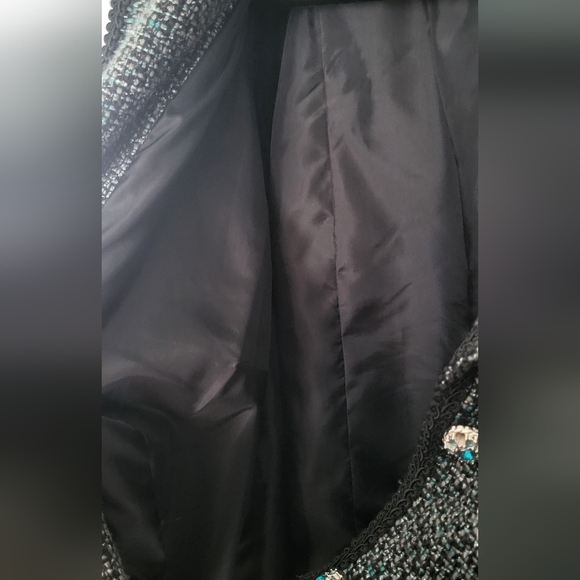 Tweed Lightweight 3 Jeweled Coated Metal Button Blazer Jcket - Picture 7 of 11